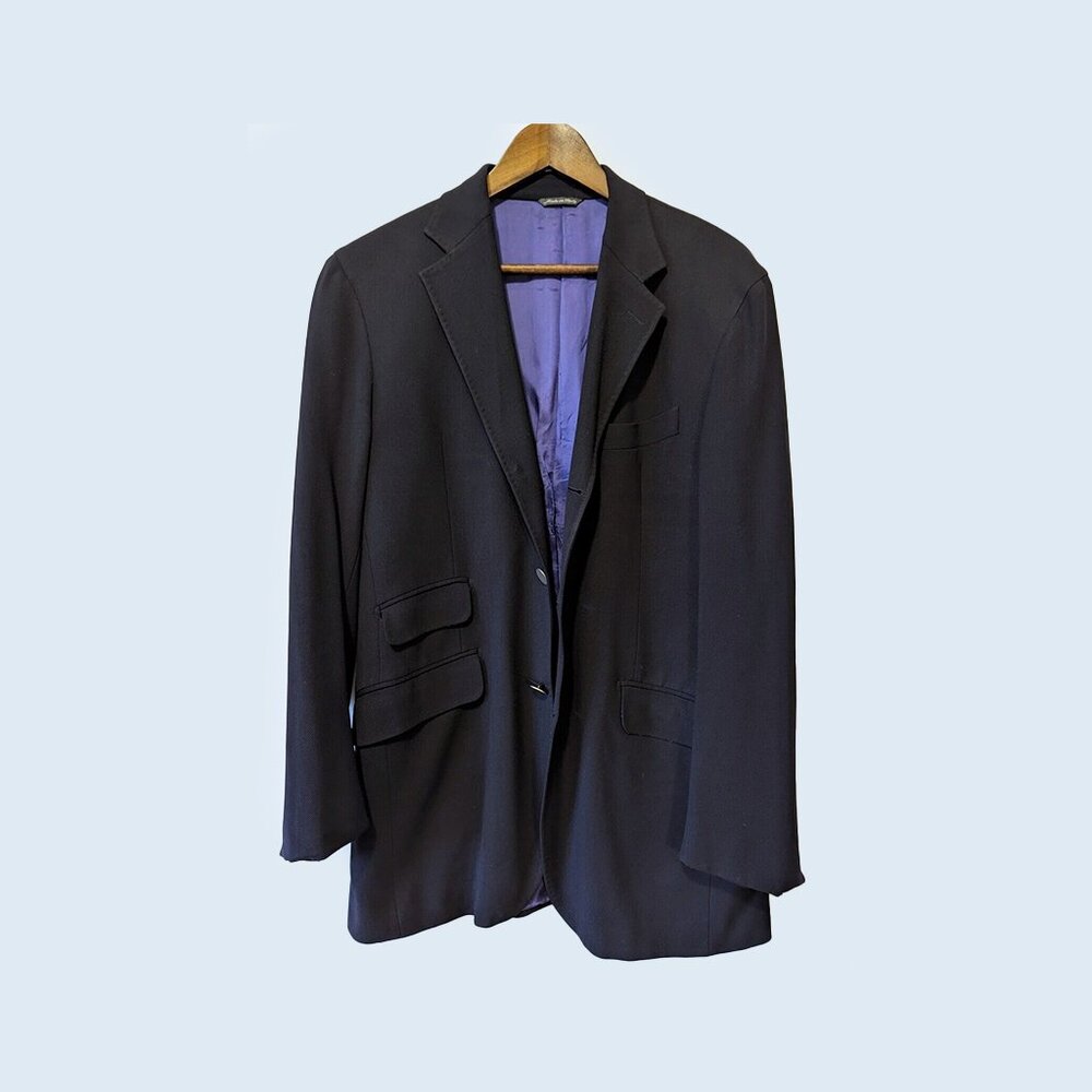 TOMBOLINI - Navy purple lined three-button fitted jacket - Sz 50